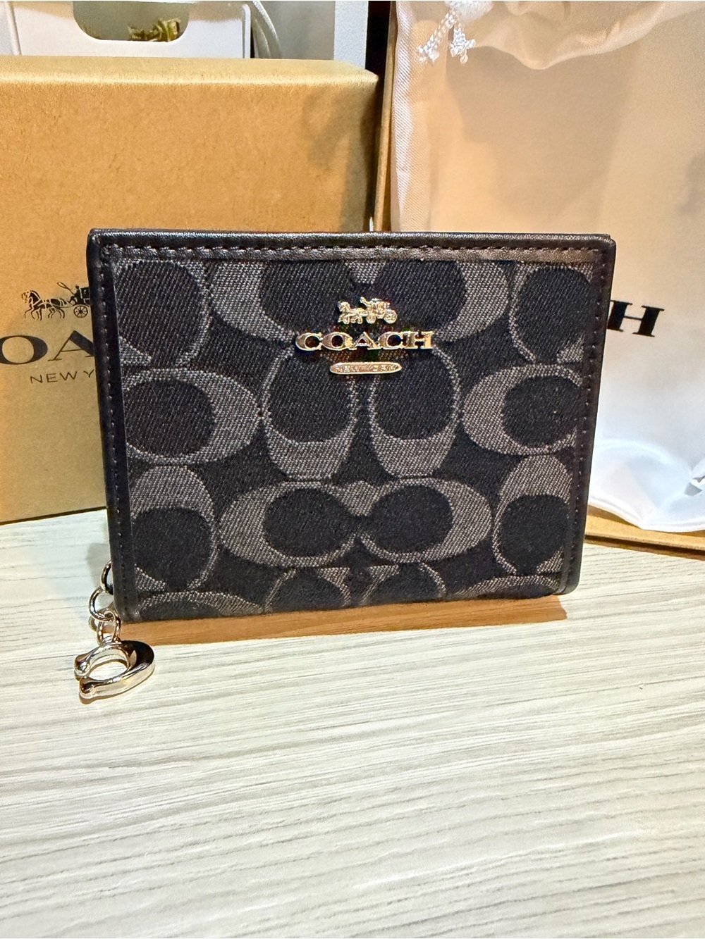 Coach Black/Charcoal Signature Card & Key Holder